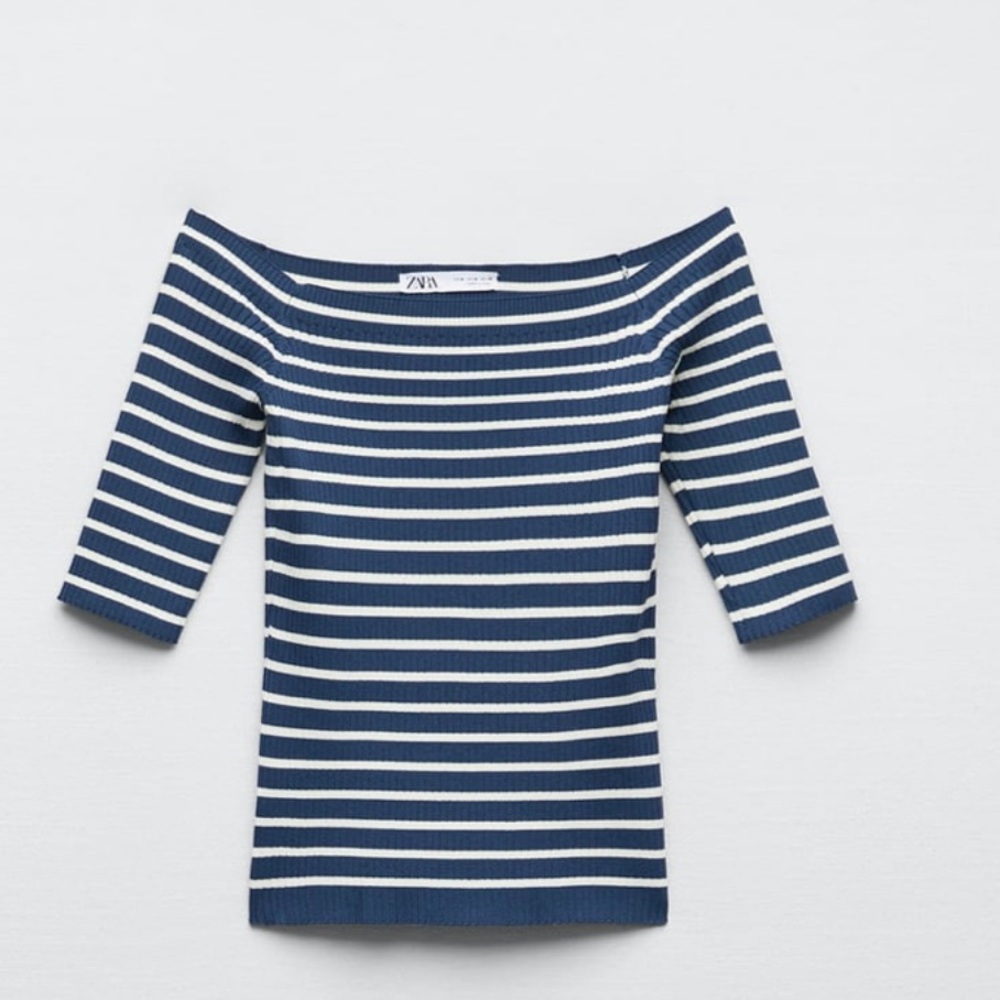 Zara Ribbed Knit Top Stripes Size L